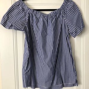 Off the shoulder blue & white striped top